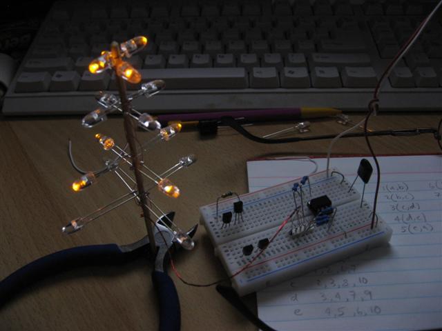 The prototype charlieplexed LED Christmas tree display under development