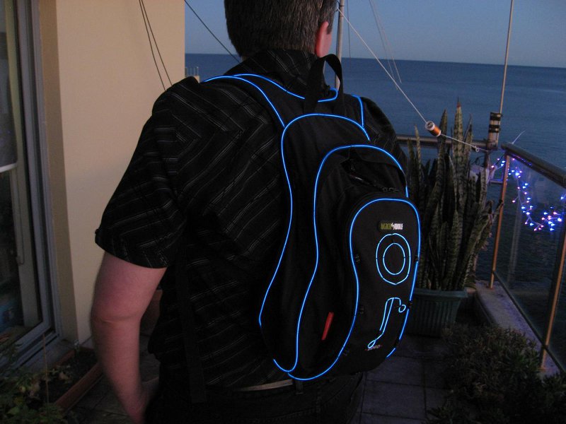 Side-view of TRON-pak backpack.
