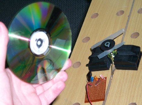optical tachometer setup with marked CD